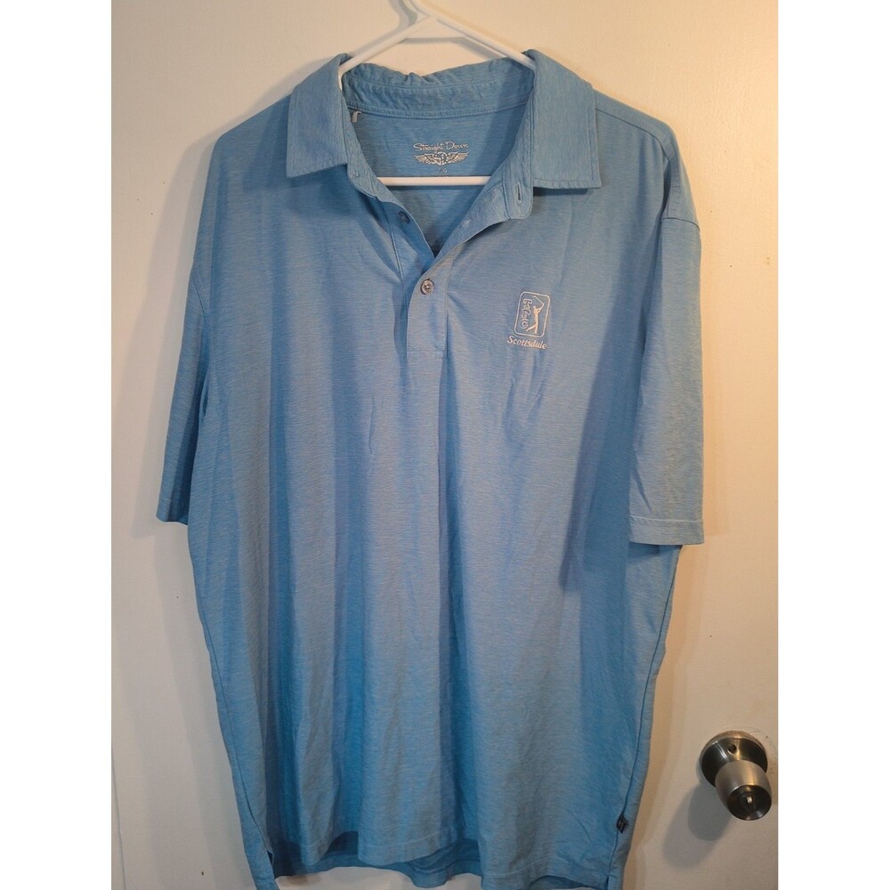 Straight Down Men's Golf Polo Shirt Size LG Blue Heathered TPC Scottsdale Logo